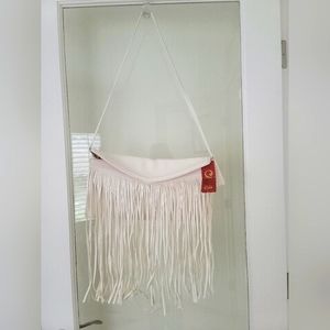 NWT Carlos Santana White Fringe faux leather shoulder bag